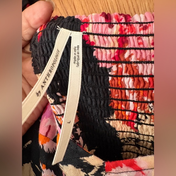 Anthropologie Black and Pink Floral sweetheart neckline Maxi Dress L - Picture 5 of 16